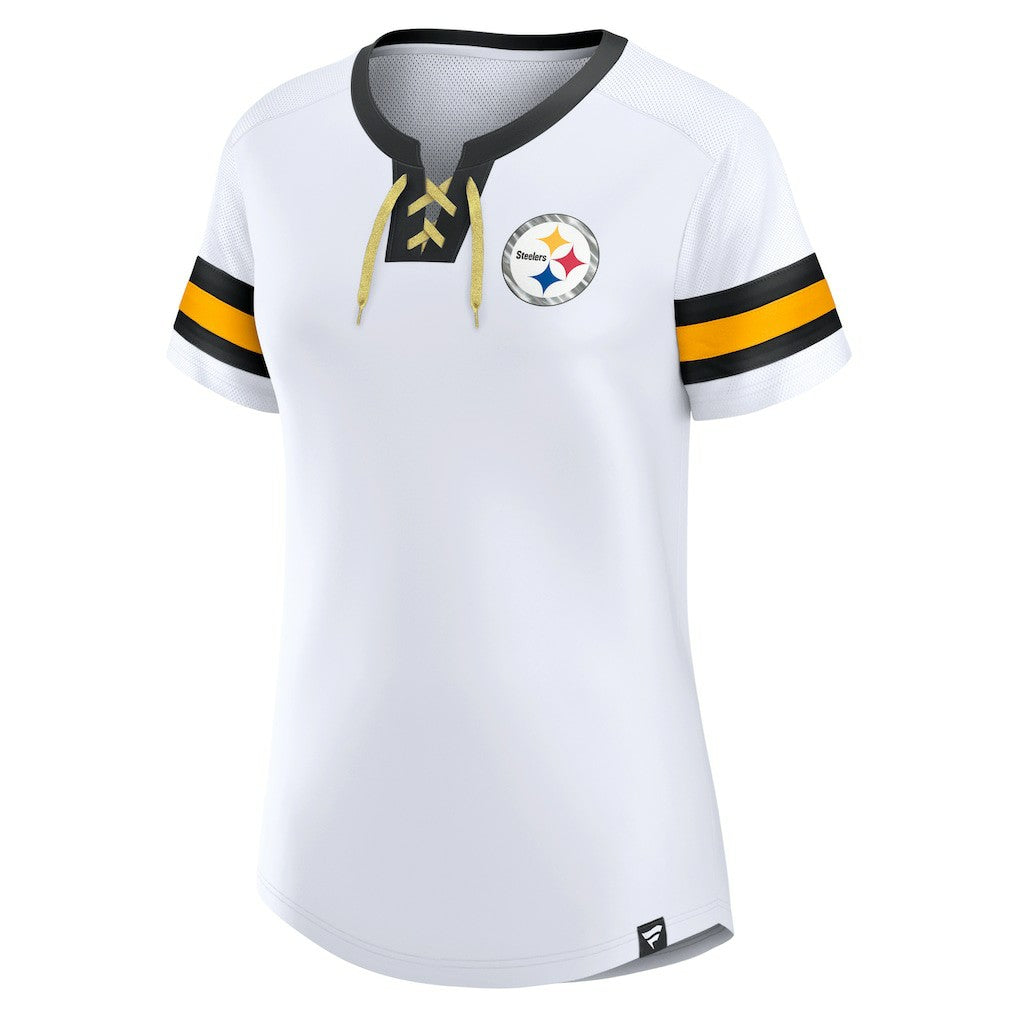 Pittsburgh Steelers Women's Sunday Best Lace-Up T-Shirt - White outlet