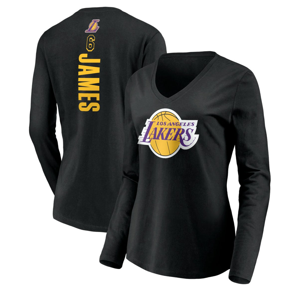 LeBron James Los Angeles Lakers Women's #6 Playmaker Name & Number Long Sleeve V-Neck T-Shirt - Black for sale