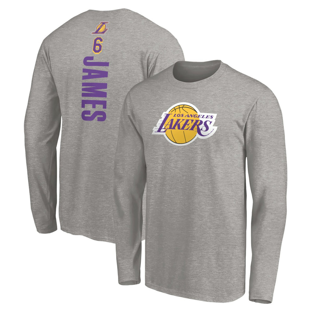 LeBron James Los Angeles Lakers #6 Playmaker Name & Number Long Sleeve T-Shirt - Heathered Gray cheap