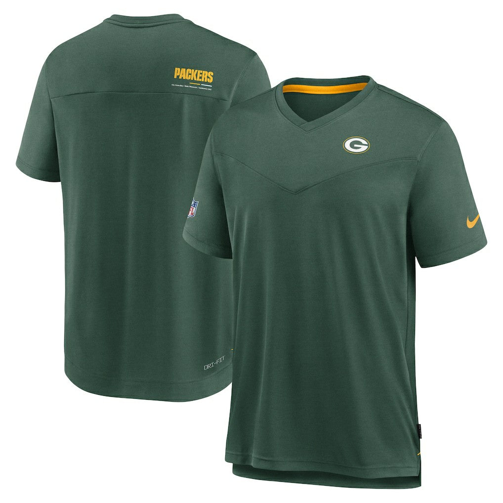 Green Bay Packers Sideline Coach Chevron Lock Up Logo V-Neck Performance T-Shirt - Heather Kelly Green | Nike on sale