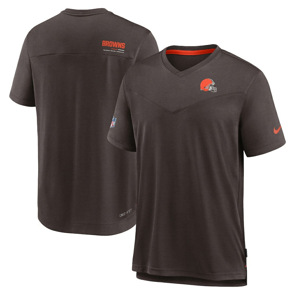 Cleveland Browns Sideline Coach Chevron Lock Up Logo V-Neck Performance T-Shirt - Brown | Nike on sale
