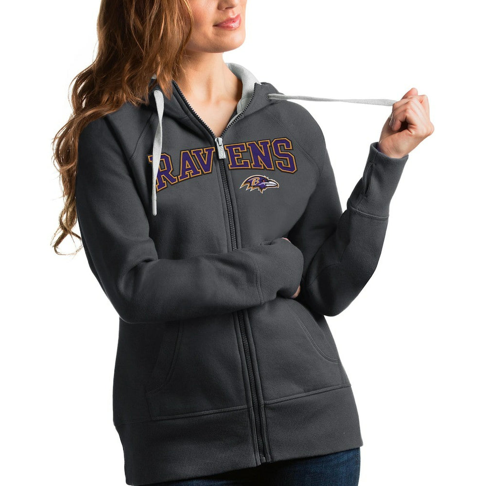 Baltimore Ravens Antigua Women's Wordmark Victory Full-Zip Hoodie - Charcoal discount