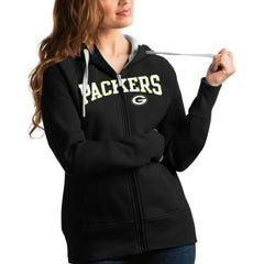 Green Bay Packers Antigua Women's Wordmark Victory Full-Zip Hoodie - Black online