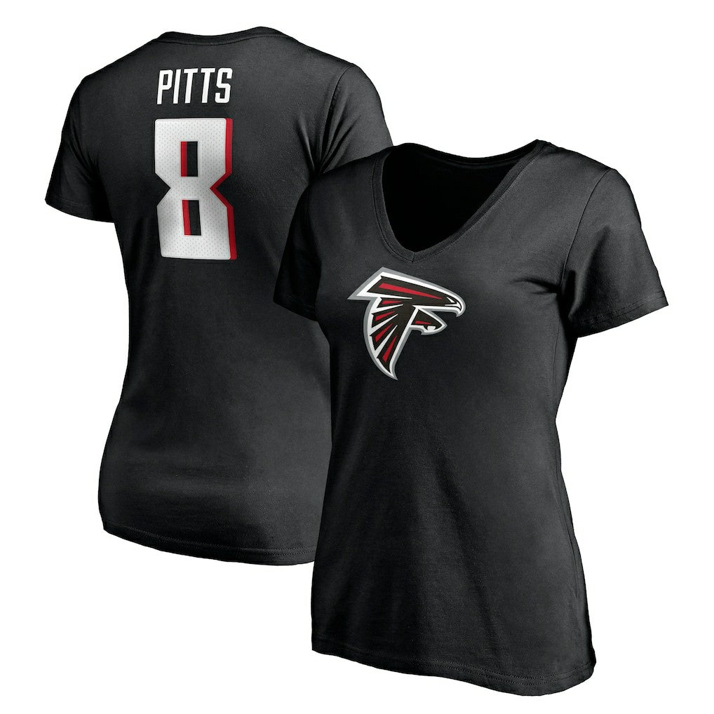 Kyle Pitts Atlanta Falcons Women's Player Icon Name & Number V-Neck T-Shirt - Black online