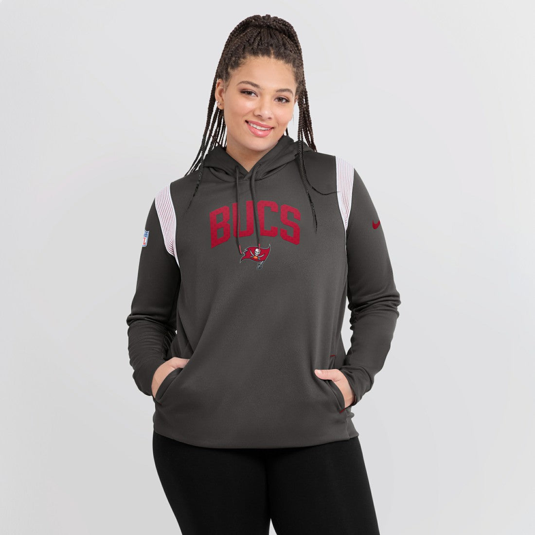 Tampa Bay Buccaneers Women's Sideline Stack Performance Pullover Hoodie - Pewter | Nike outlet