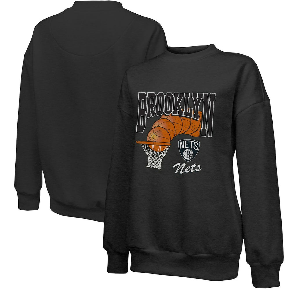 Brooklyn Nets Majestic Threads Women's Bank Shot Pullover Tri-Blend Sweatshirt - Black discount