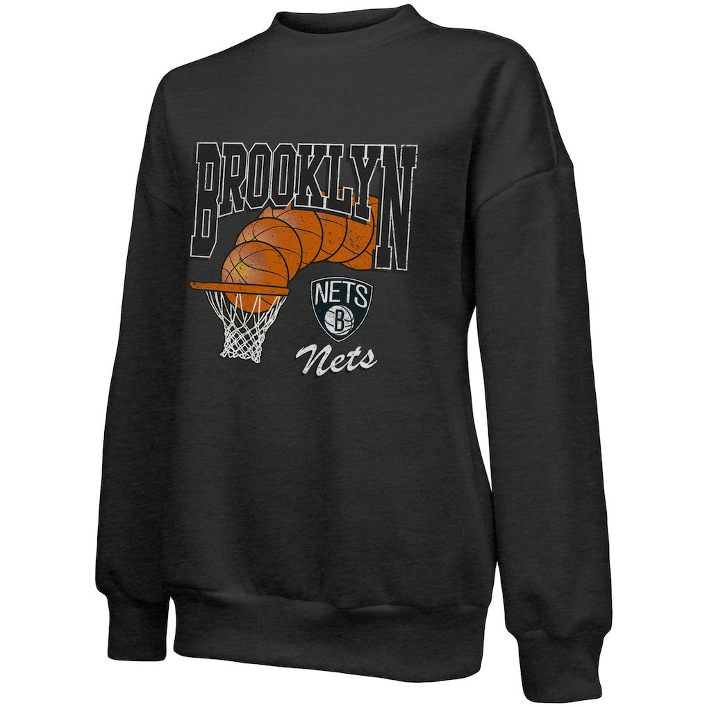 Brooklyn Nets Majestic Threads Women's Bank Shot Pullover Tri-Blend Sweatshirt - Black discount