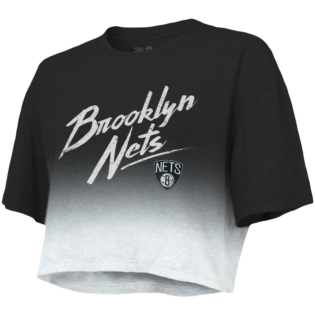 Brooklyn Nets Majestic Threads Women's Dirty Dribble Tri-Blend Cropped T-Shirt - Black/White discount
