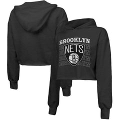 Brooklyn Nets Majestic Threads Women's Repeat Cropped Tri-Blend Pullover Hoodie - Black shop