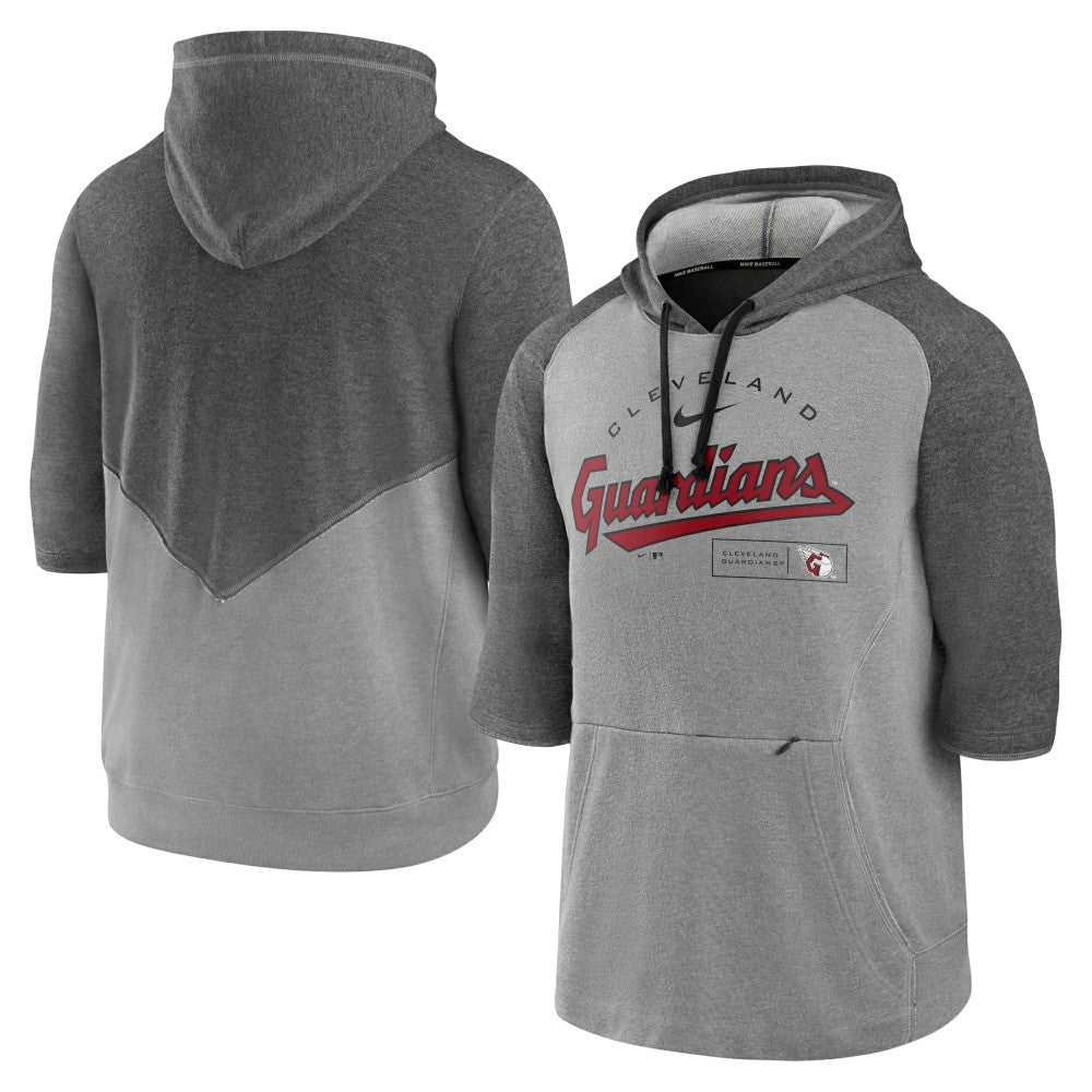 Cleveland Guardians Team Modern Arch 3/4 Sleeve Pullover Hoodie - Heathered Charcoal/Heathered Gray | Nike