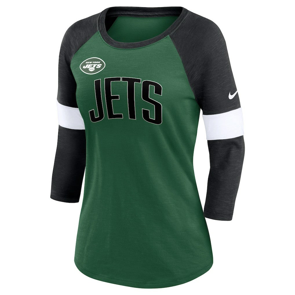 New York Jets Women's Football Pride Raglan 3/4-Sleeve T-Shirt - Heather Green/Heather Black | Nike online