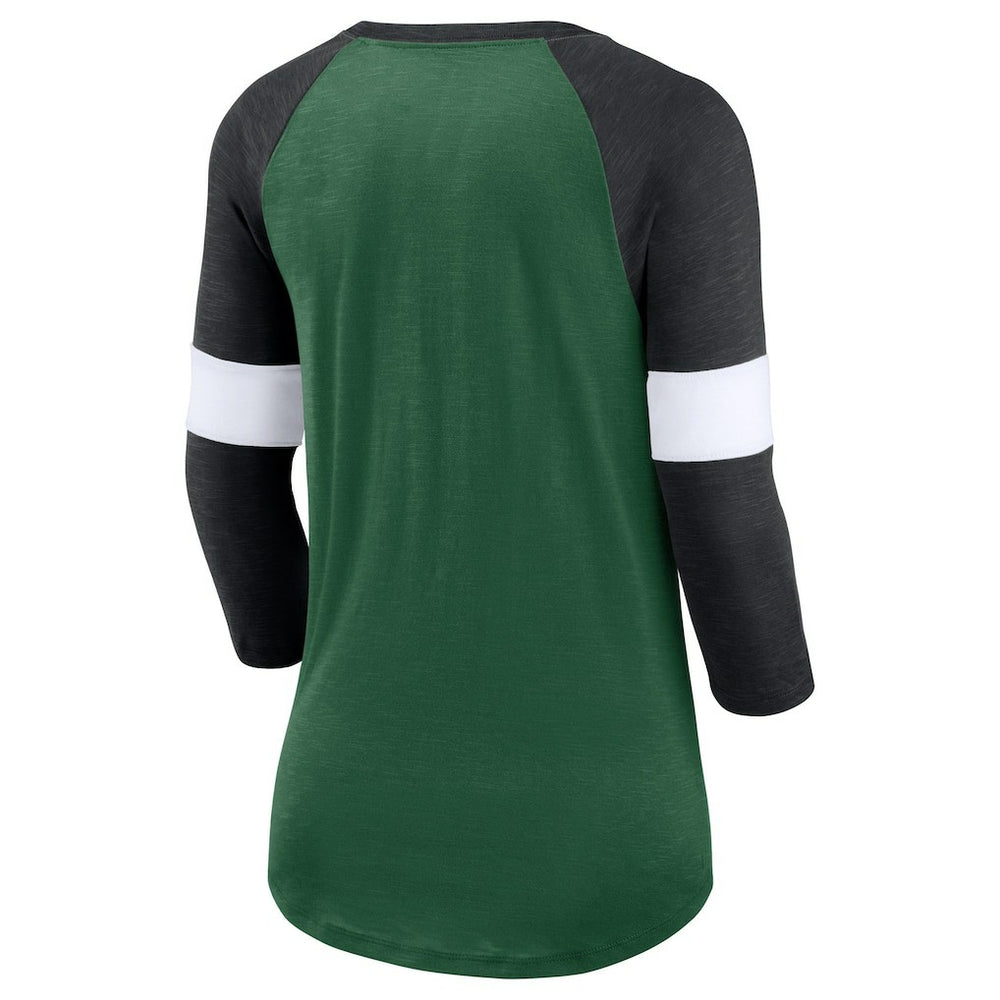 New York Jets Women's Football Pride Raglan 3/4-Sleeve T-Shirt - Heather Green/Heather Black | Nike online