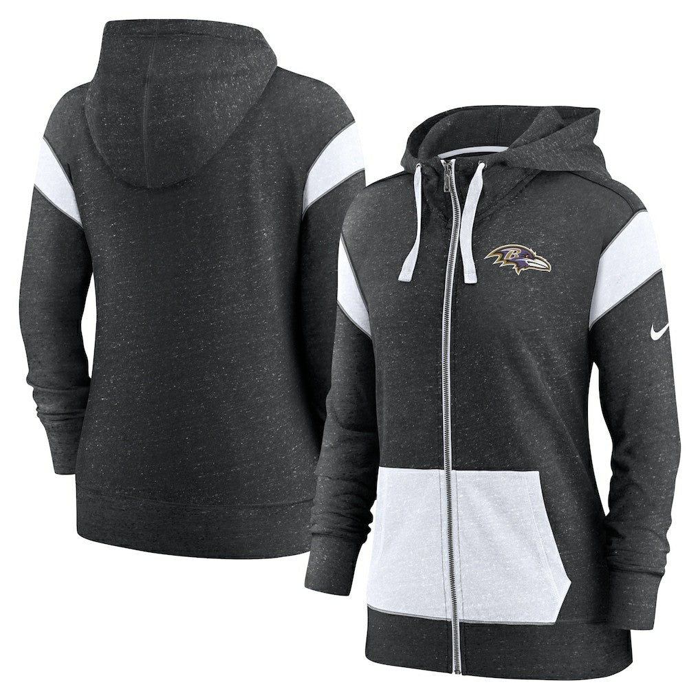 Baltimore Ravens Women's Monaco Lightweight Full-Zip Hoodie - Heather Black/White | Nike on sale