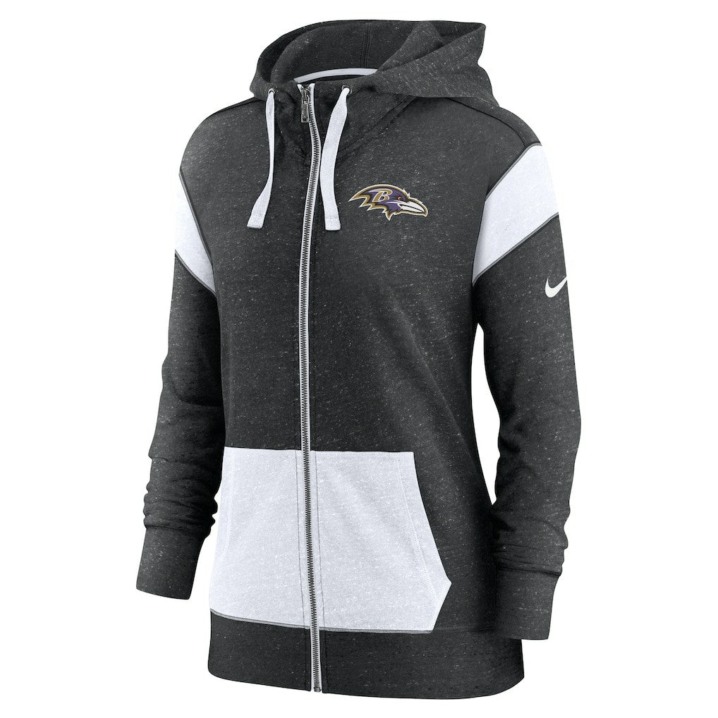 Baltimore Ravens Women's Monaco Lightweight Full-Zip Hoodie - Heather Black/White | Nike on sale