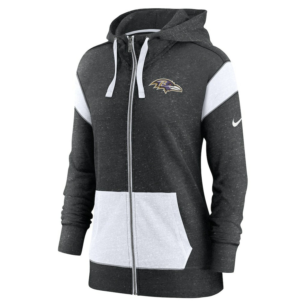 Baltimore Ravens Women's Monaco Lightweight Full-Zip Hoodie - Heather Black/White | Nike on sale
