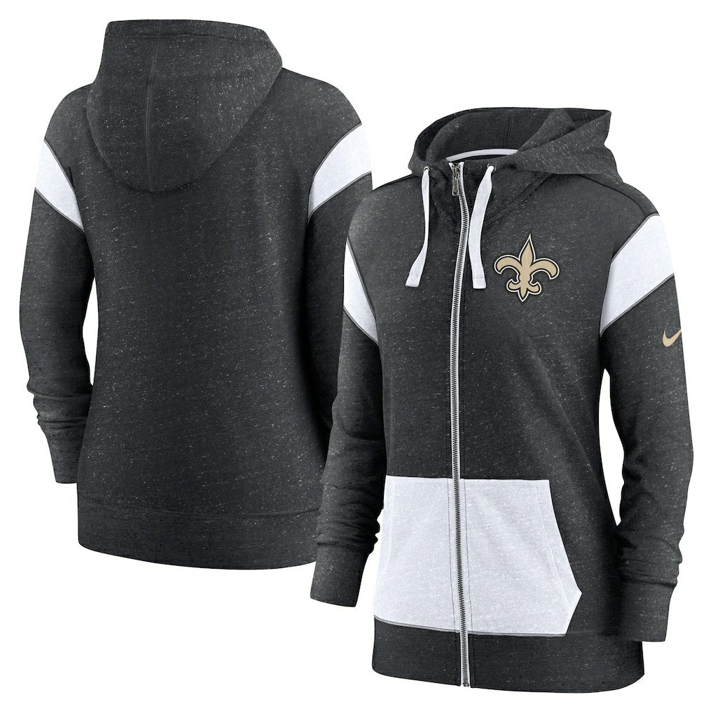New Orleans Saints Women's Plus Size Monaco Full-Zip Lightweight Hoodie - Heather Black/White | Nike for sale