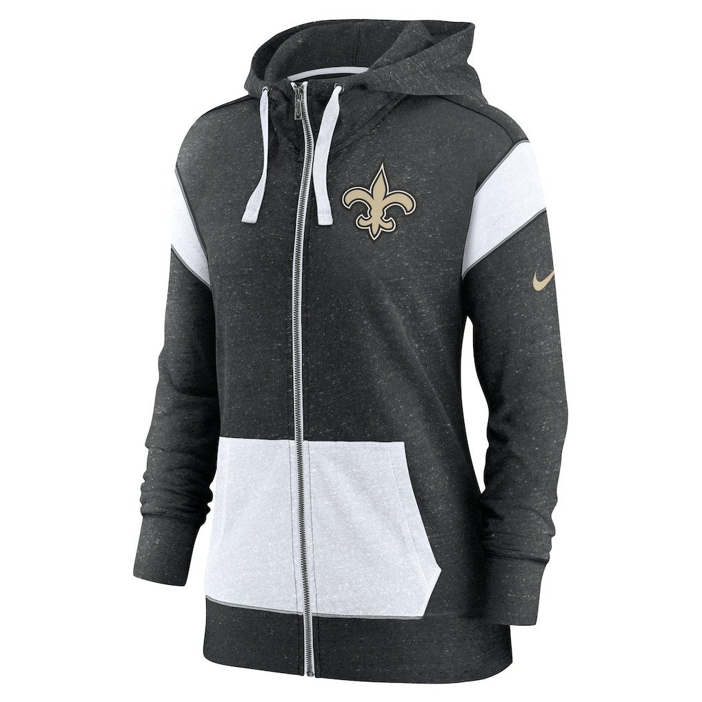 New Orleans Saints Women's Plus Size Monaco Full-Zip Lightweight Hoodie - Heather Black/White | Nike for sale