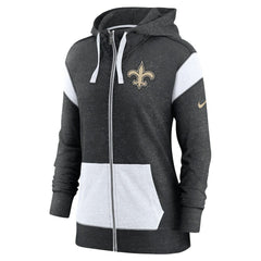 New Orleans Saints Women's Plus Size Monaco Full-Zip Lightweight Hoodie - Heather Black/White | Nike for sale