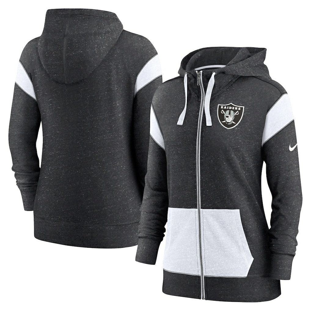 Las Vegas Raiders Women's Plus Size Monaco Full-Zip Lightweight Hoodie - Heather Black/White | Nike discount