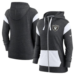 Las Vegas Raiders Women's Plus Size Monaco Full-Zip Lightweight Hoodie - Heather Black/White | Nike discount