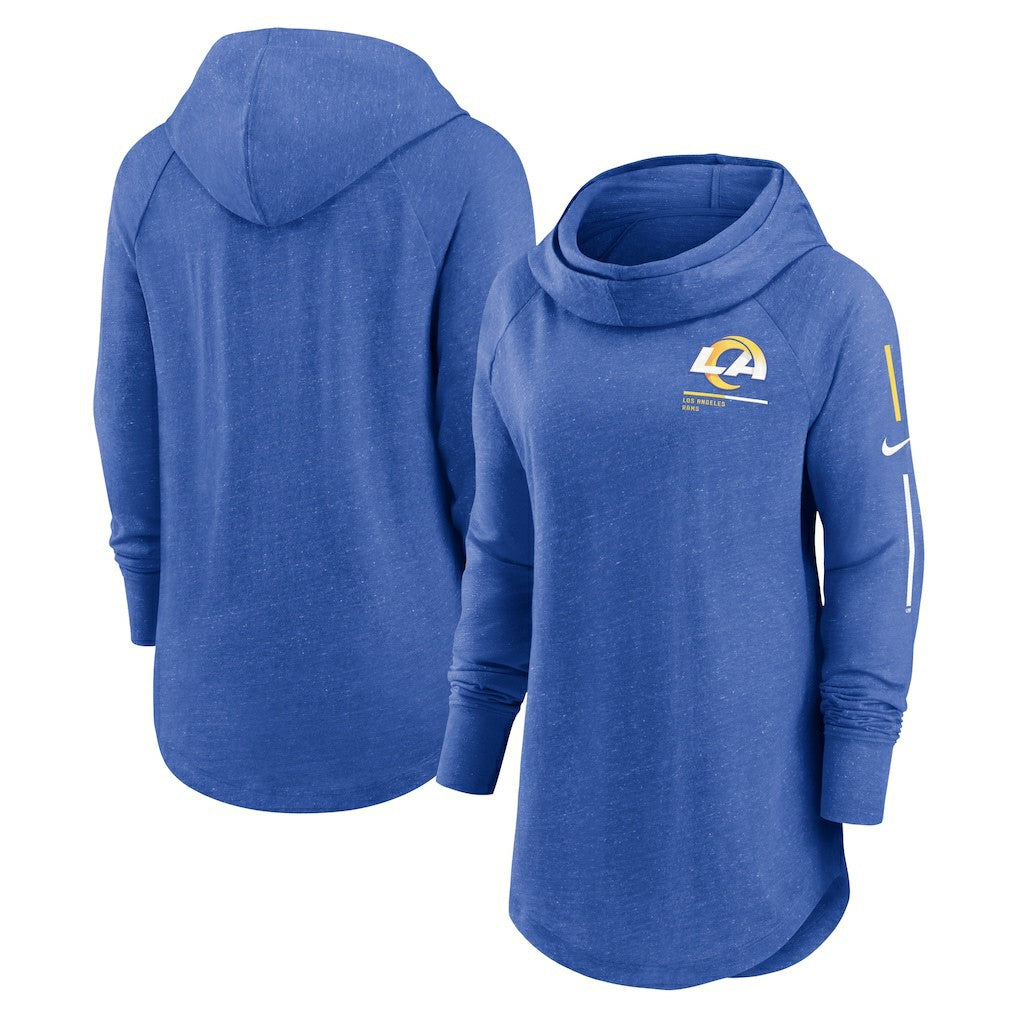 Los Angeles Rams Women's Minimal Statement Lightweight Raglan Funnel Neck Pullover Hoodie - Royal | Nike for sale