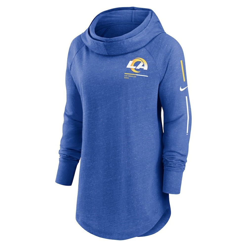 Los Angeles Rams Women's Minimal Statement Lightweight Raglan Funnel Neck Pullover Hoodie - Royal | Nike for sale