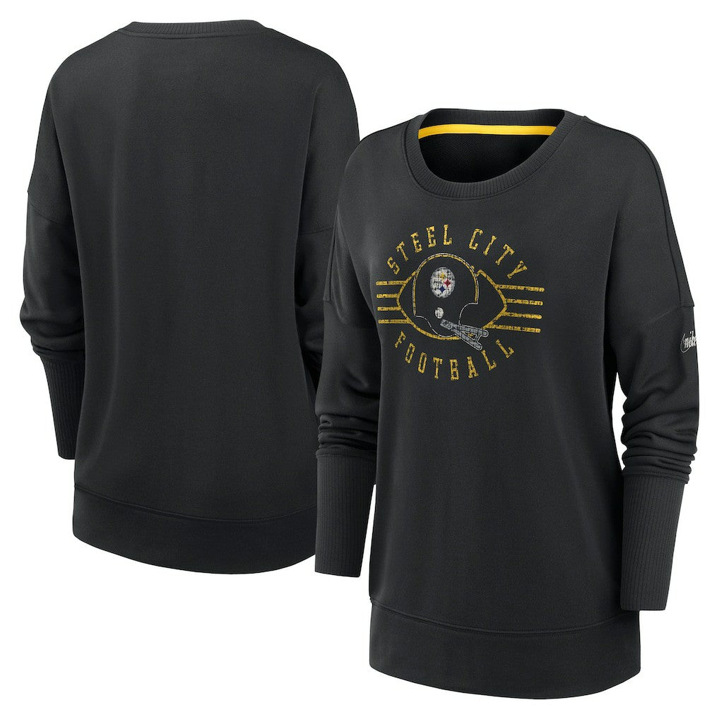 Pittsburgh Steelers Women's Rewind Playback Icon Performance Pullover Sweatshirt - Black | Nike for sale