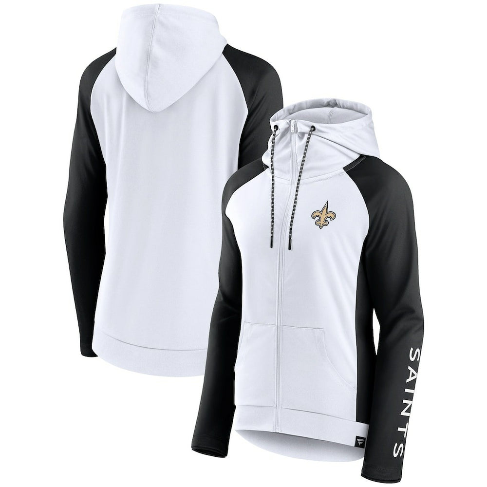 New Orleans Saints Women's End Around Lightweight Raglan Full-Zip Hoodie Jacket - White/Black on sale