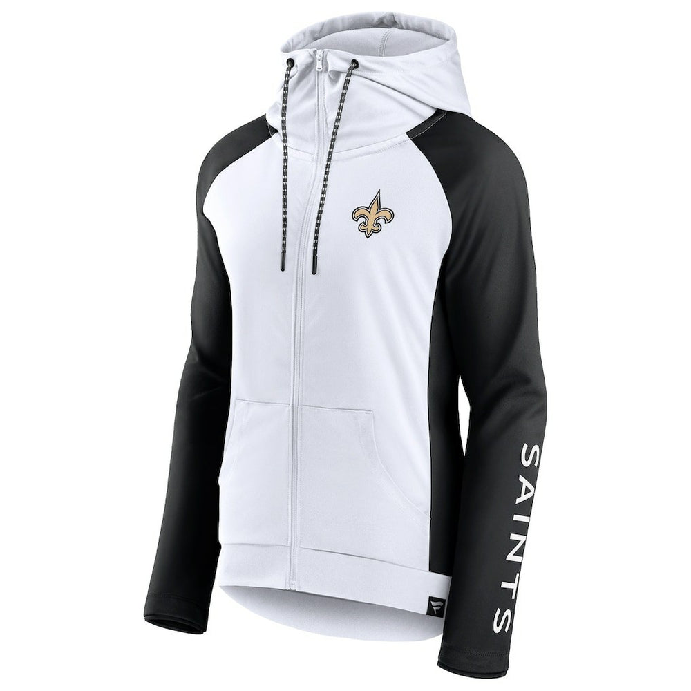 New Orleans Saints Women's End Around Lightweight Raglan Full-Zip Hoodie Jacket - White/Black on sale