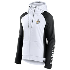 New Orleans Saints Women's End Around Lightweight Raglan Full-Zip Hoodie Jacket - White/Black on sale