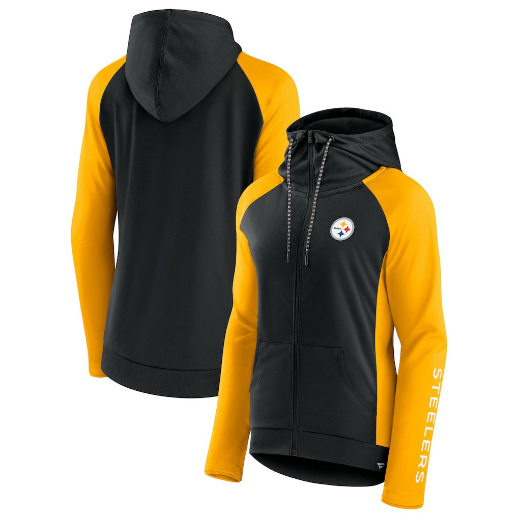 Pittsburgh Steelers Women's End Around Lightweight Raglan Full-Zip Hoodie Jacket - Black/Gold sale