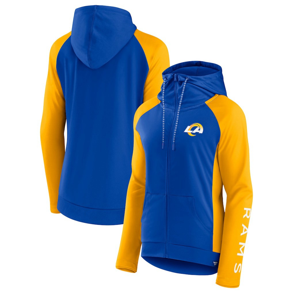Los Angeles Rams Women's End Around Lightweight Raglan Full-Zip Hoodie Jacket - Royal/Gold online