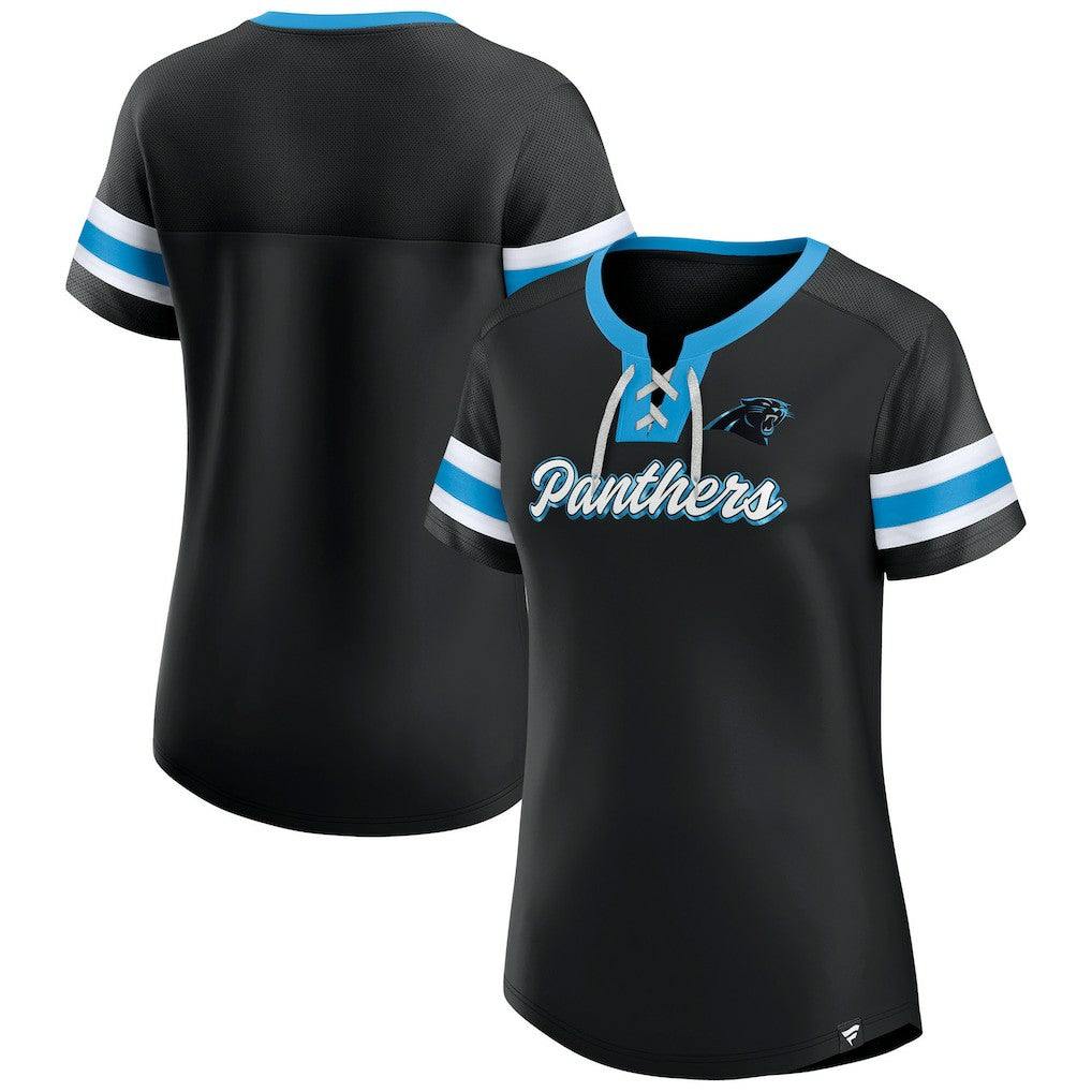 Carolina Panthers Women's Original State Lace-Up T-Shirt - Black sale