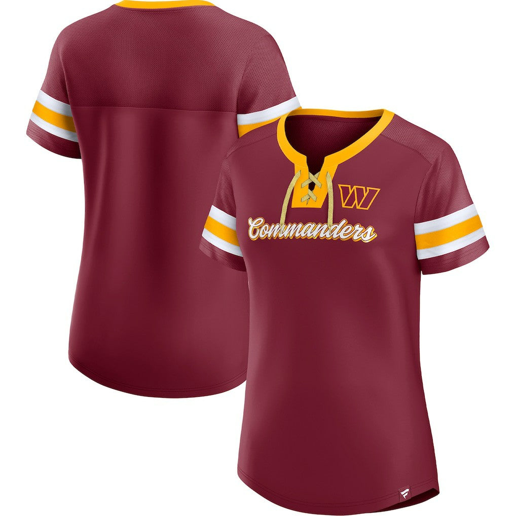Washington Commanders Women's Original State Lace-Up T-Shirt - Burgundy on sale