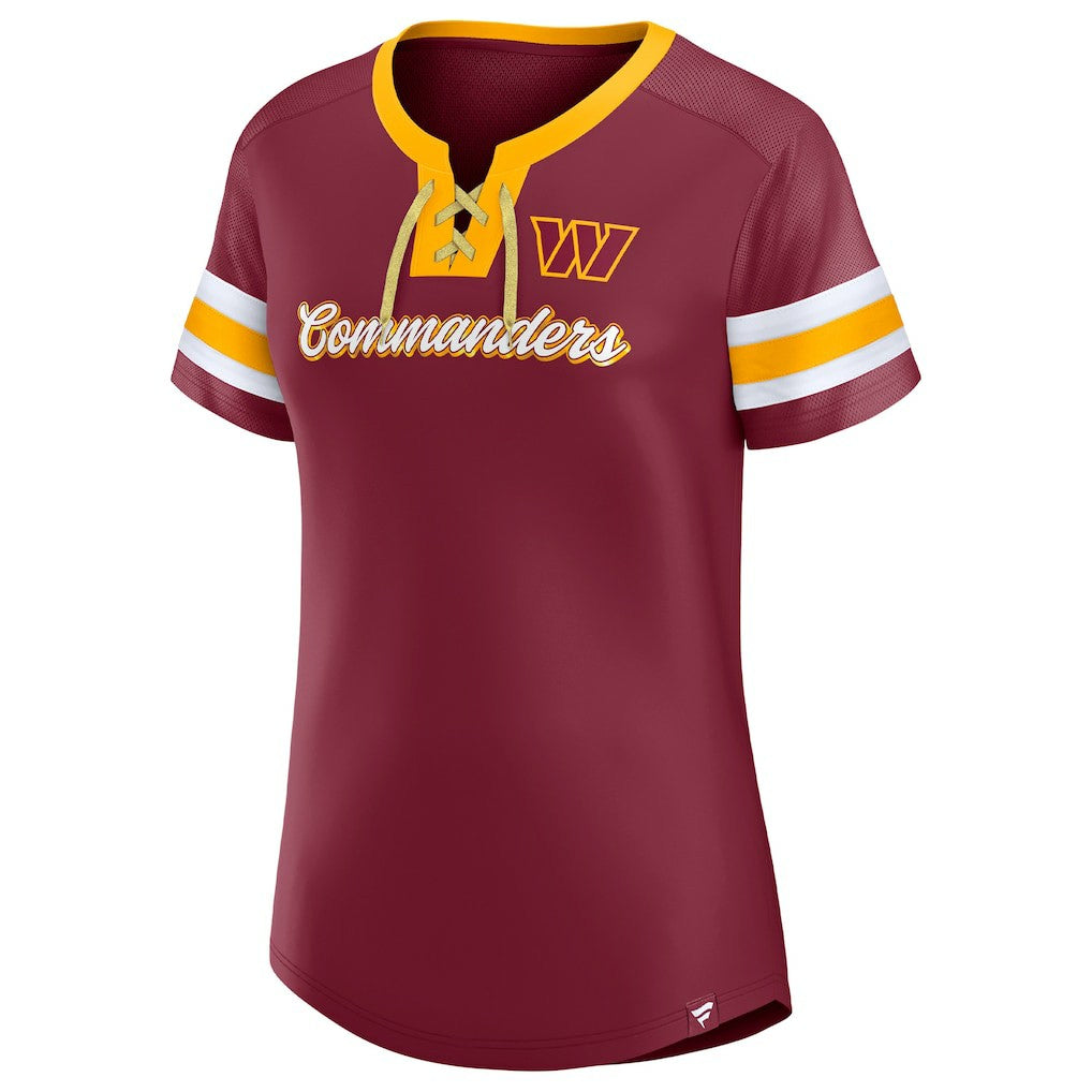 Washington Commanders Women's Original State Lace-Up T-Shirt - Burgundy on sale