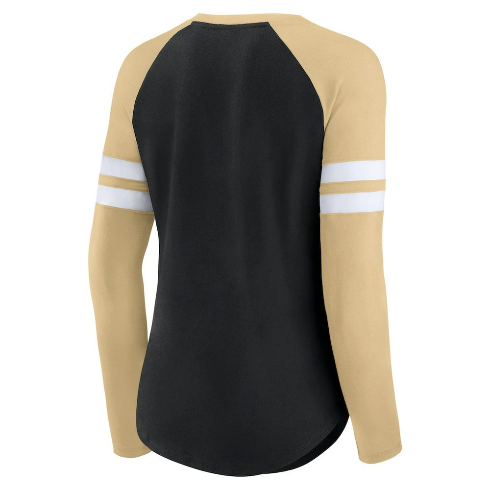 New Orleans Saints Women's True to Form Raglan Lace-Up V-Neck Long Sleeve T-Shirt - Black/Gold online