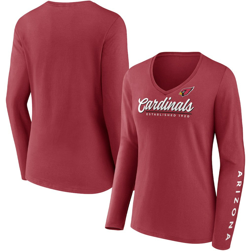 Arizona Cardinals Women's Drive Forward V-Neck Long Sleeve T-Shirt - Cardinal for sale