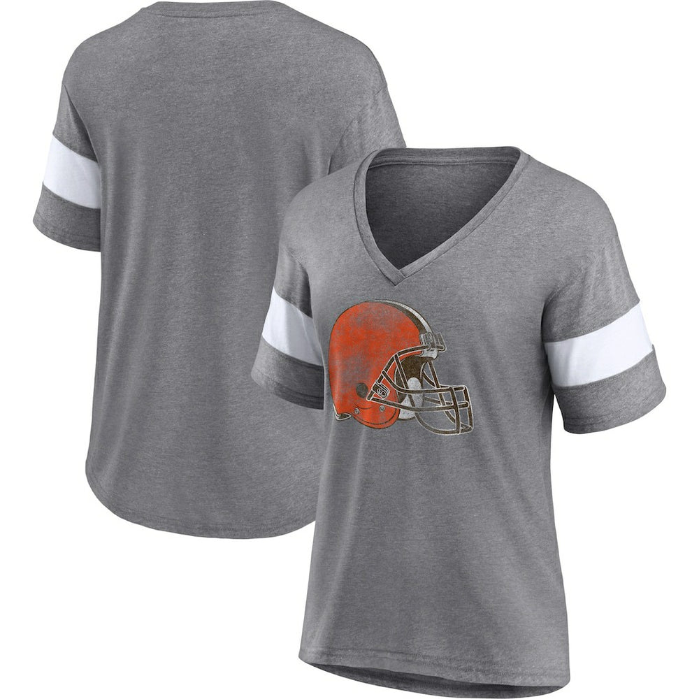 Cleveland Browns Women's Distressed Team Tri-Blend V-Neck T-Shirt - Heathered Gray/White outlet