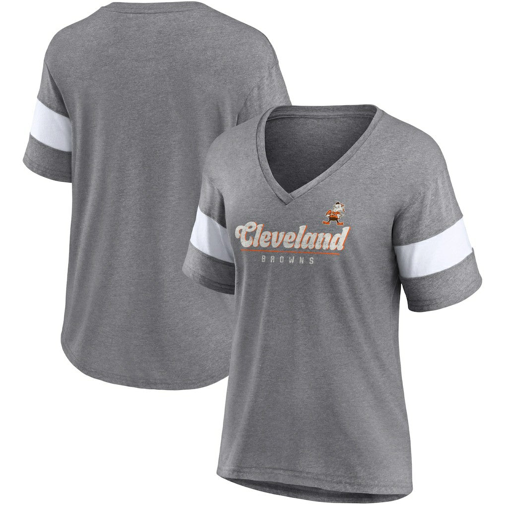Cleveland Browns Women's Give It All Half-Sleeve Tri-Blend V-Neck T-Shirt - Heather Gray cheap