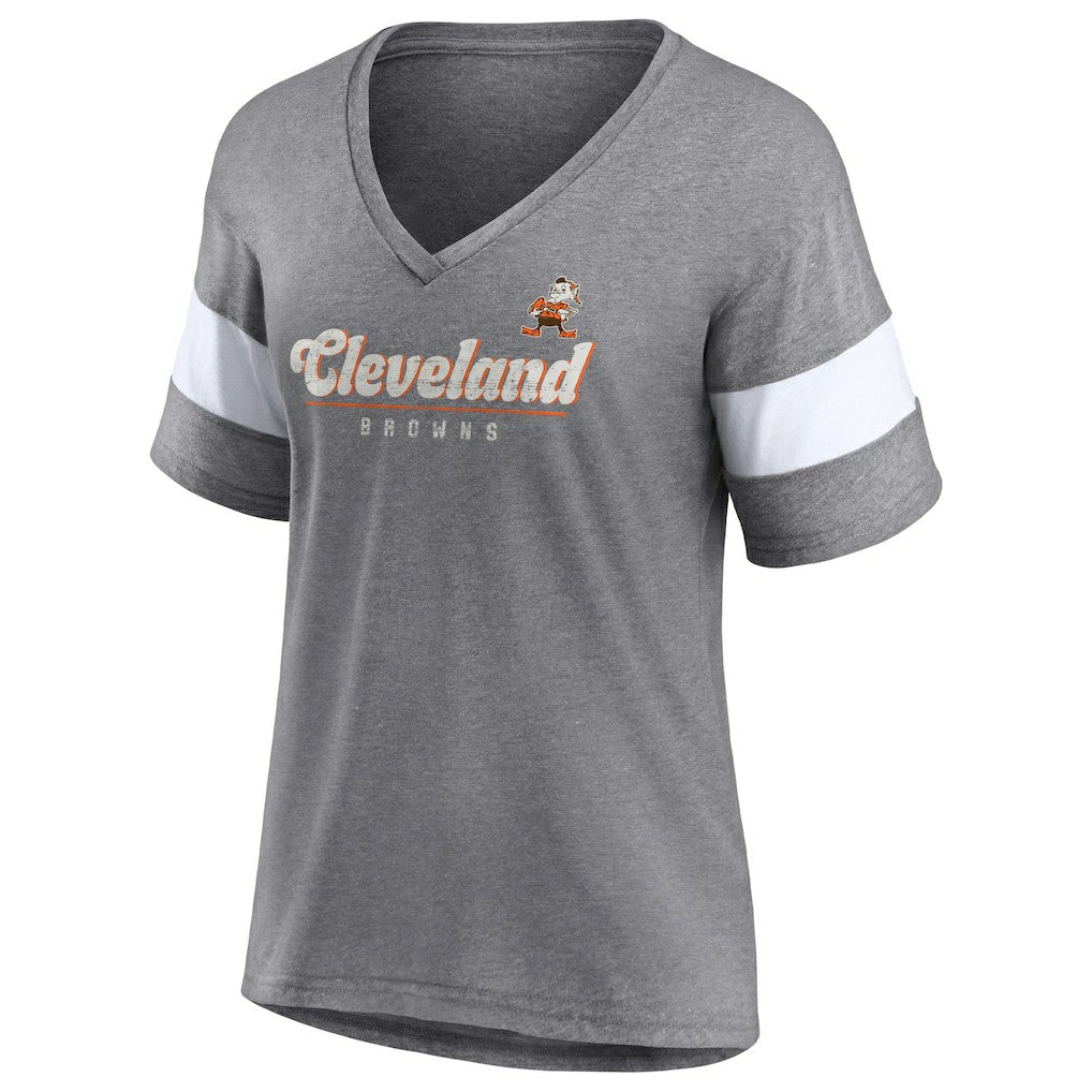 Cleveland Browns Women's Give It All Half-Sleeve Tri-Blend V-Neck T-Shirt - Heather Gray cheap