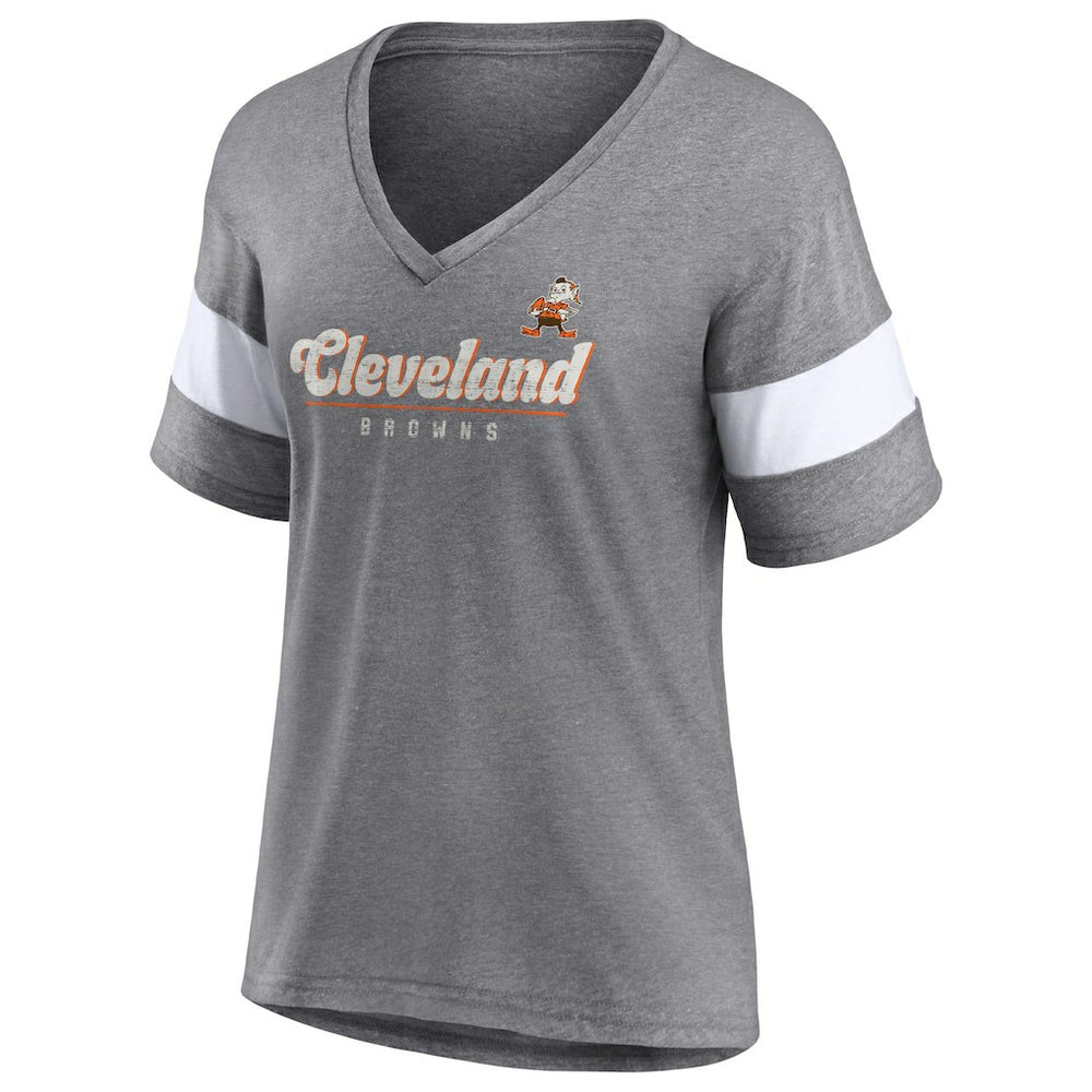 Cleveland Browns Women's Give It All Half-Sleeve Tri-Blend V-Neck T-Shirt - Heather Gray cheap