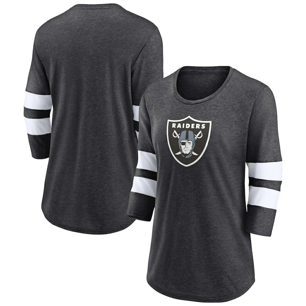 Las Vegas Raiders Women's Primary Logo 3/4 Sleeve Scoop Neck T-Shirt - Heathered Charcoal discount