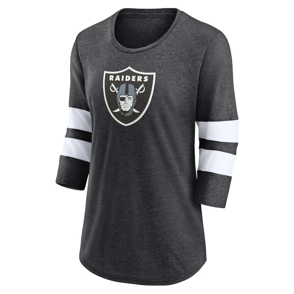 Las Vegas Raiders Women's Primary Logo 3/4 Sleeve Scoop Neck T-Shirt - Heathered Charcoal discount