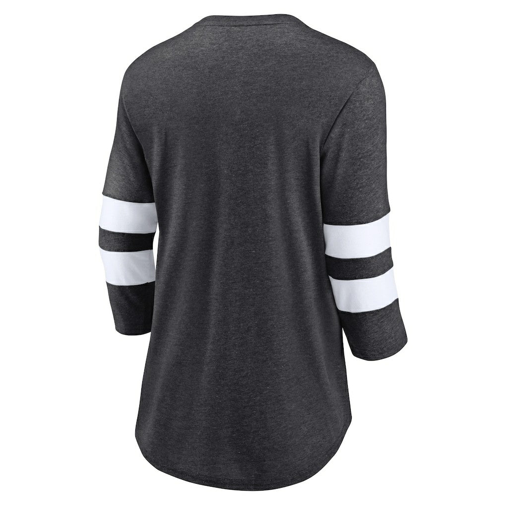 Las Vegas Raiders Women's Primary Logo 3/4 Sleeve Scoop Neck T-Shirt - Heathered Charcoal discount