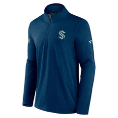 Seattle Kraken Fanatics Authentic Pro Rink Quartet-Zip Jacket Heather Deep Sea Blue