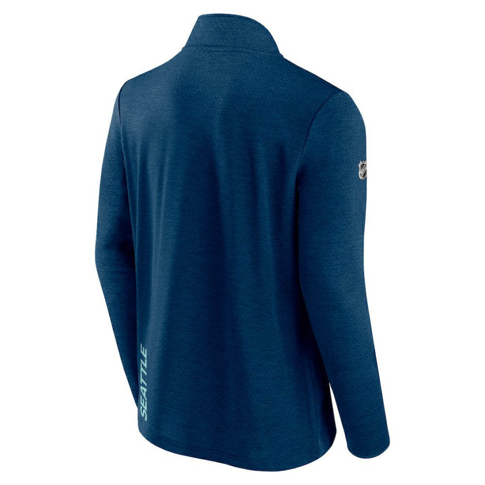 Seattle Kraken Fanatics Authentic Pro Rink Quartet-Zip Jacket Heather Deep Sea Blue