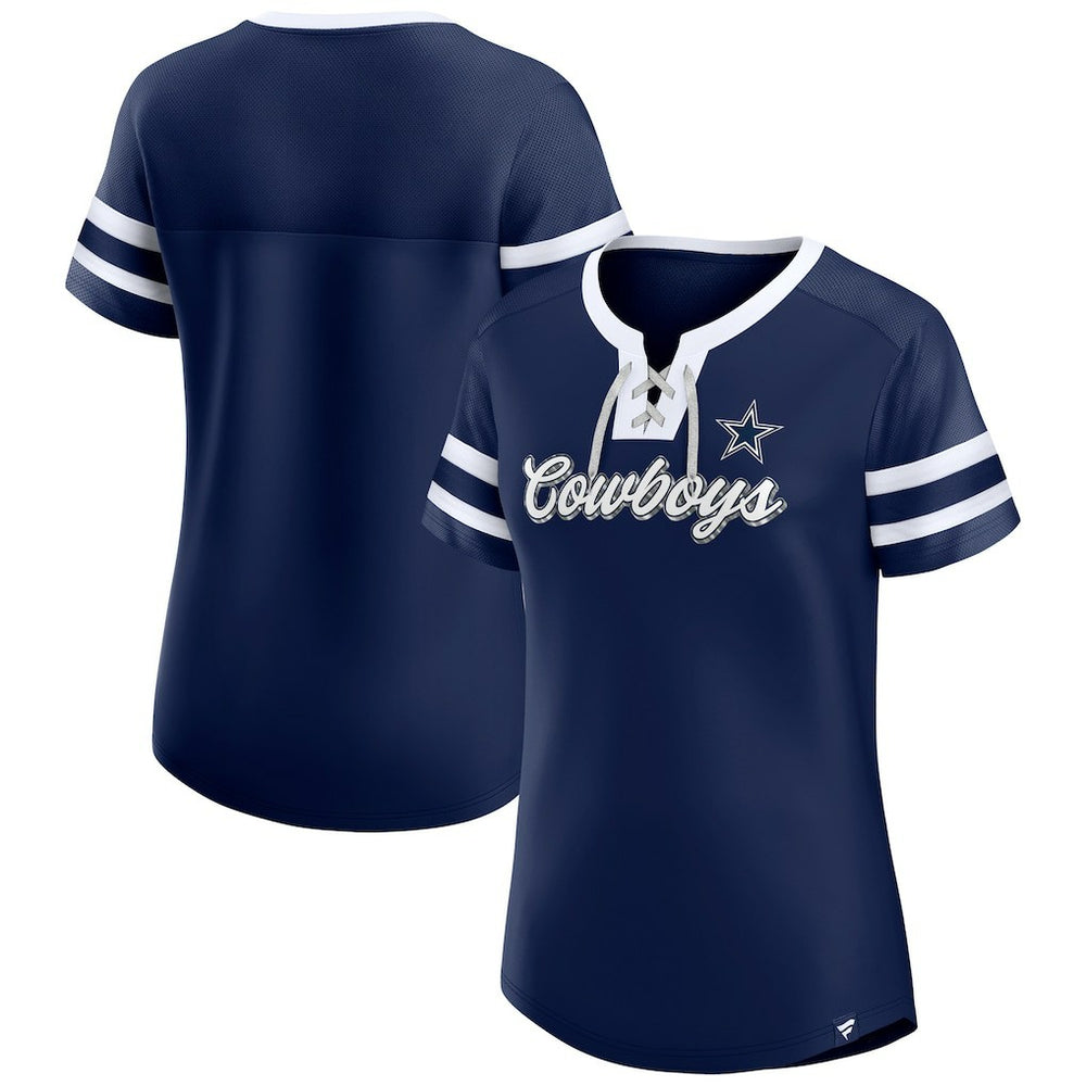 Dallas Cowboys Women's Original State Lace-Up T-Shirt - Navy outlet