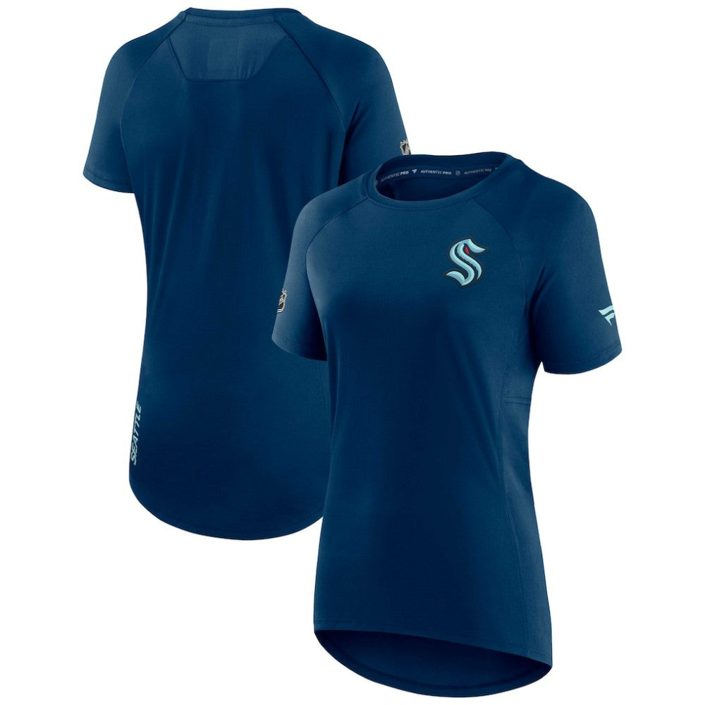 Seattle Kraken Fanatics Women's Authentic Pro Rink Raglan Tech T-Shirt Deep Sea Blue