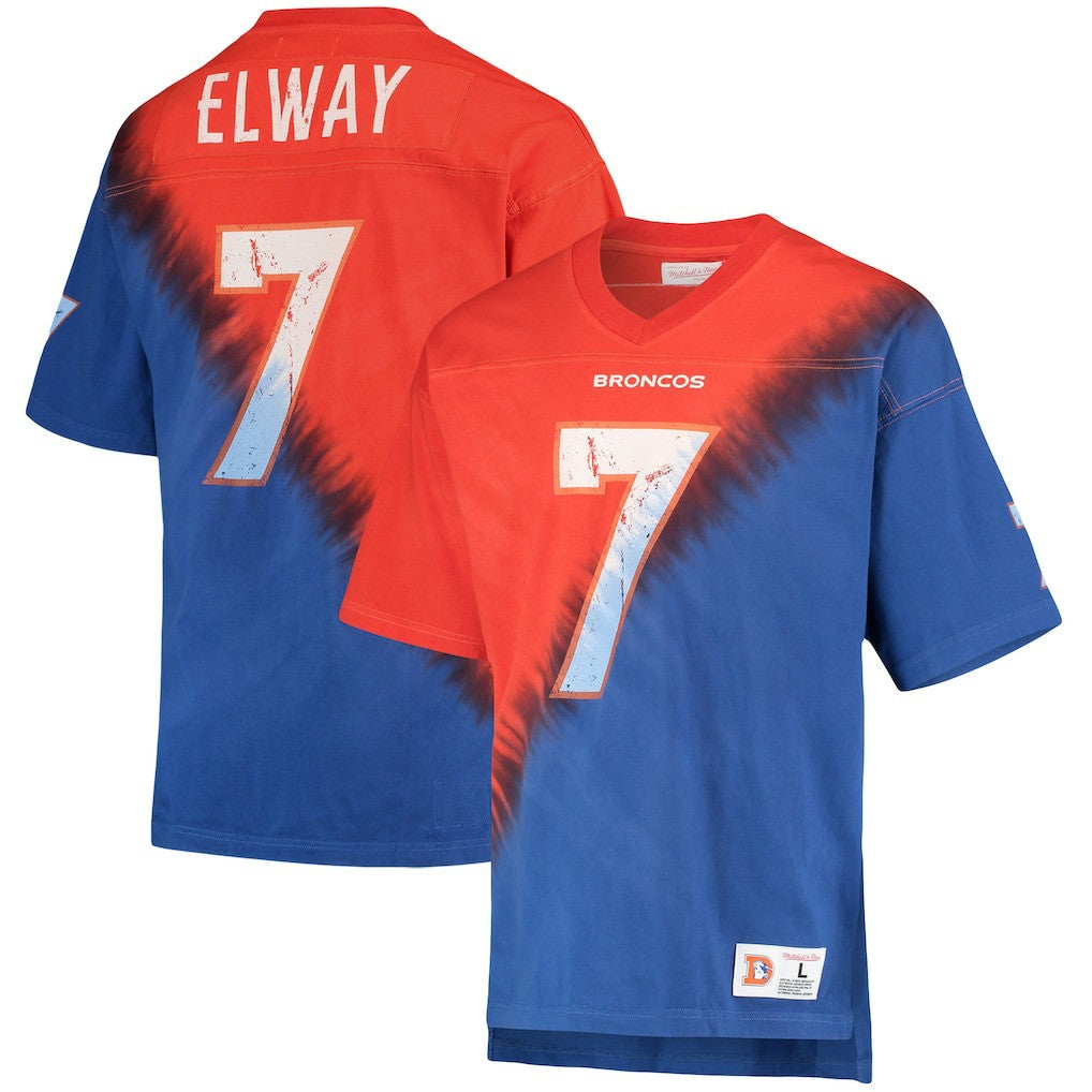 John Elway Denver Broncos Retired Player Name & Number Diagonal Tie-Dye V-Neck T-Shirt - Orange/Royal online