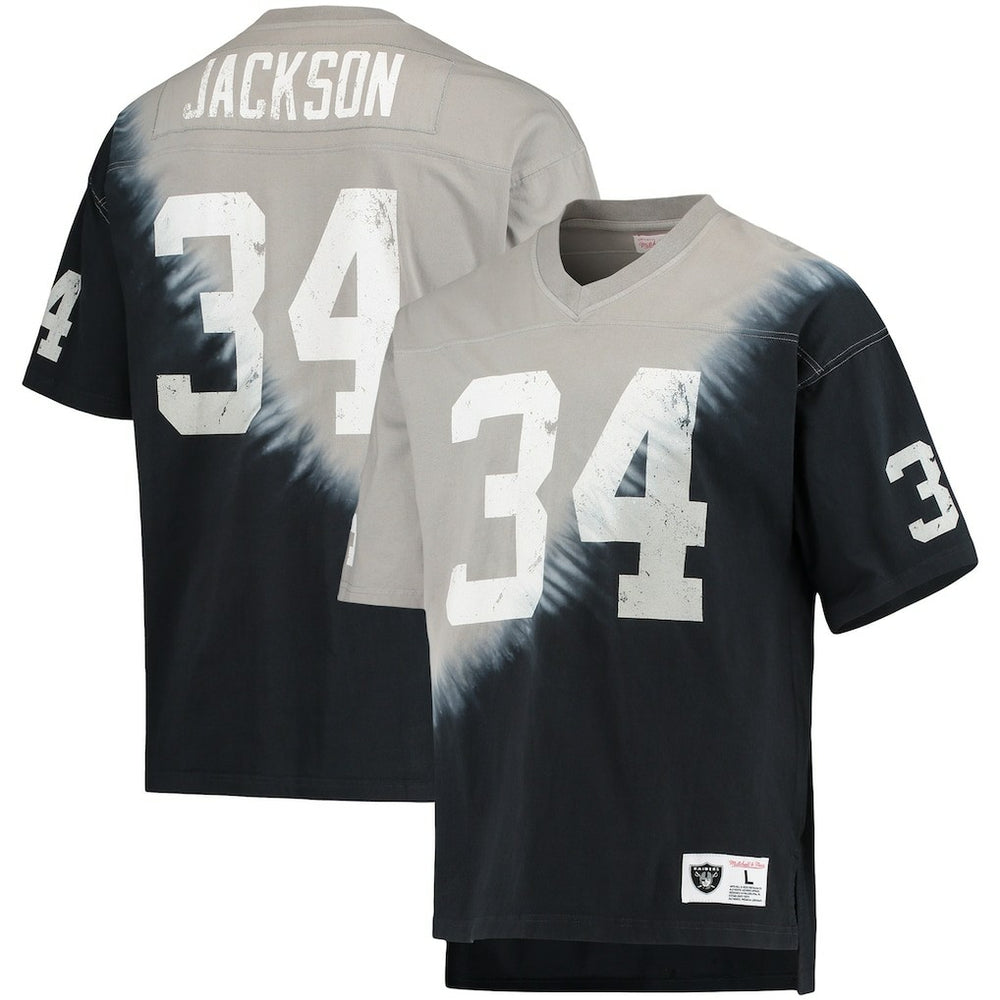 Bo Jackson Las Vegas Raiders Retired Player Name & Number Diagonal Tie-Dye V-Neck T-Shirt - Black/Silver discount